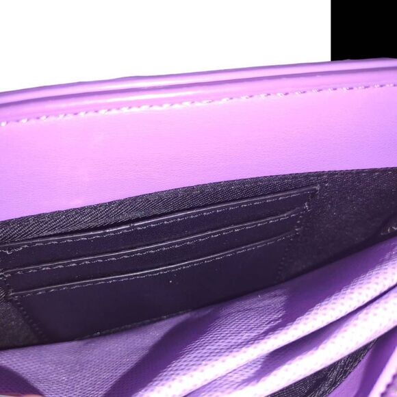 H.O.W. Purple Bag Silver Chain Shoulder Crossbody Zip Top Front Snap 3 Compartme - Picture 5 of 9